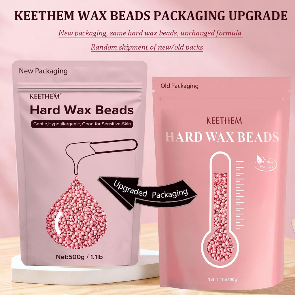Keethem 500g/1.1lb Wax Beads Suitable for Coarse Hair Removal,Hard Wax Beads Brazilian Bikini Waxing At Home, Wax Beans for Women Men Face, Eyebrow, Body, Legs, Armpit(Cream)