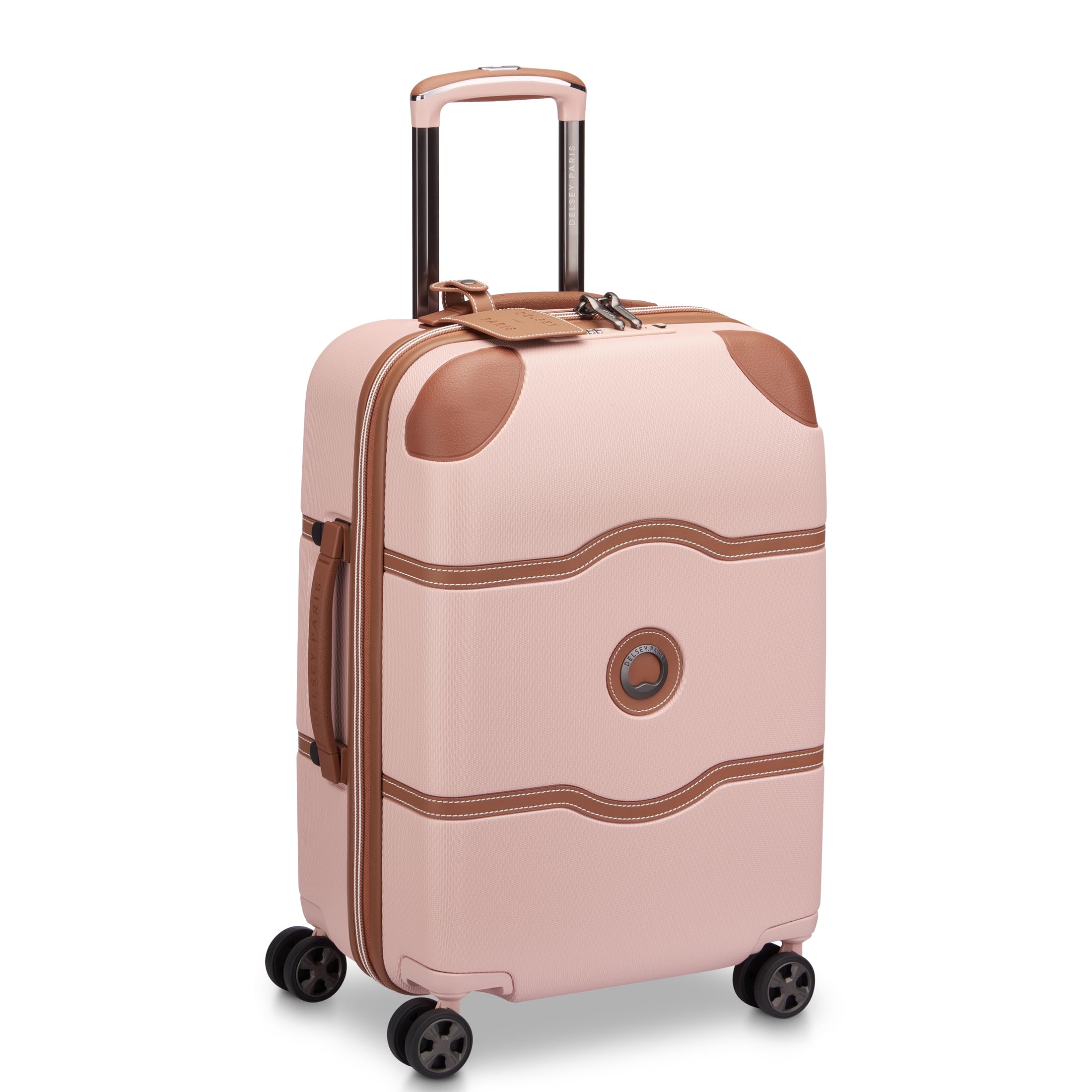 DELSEY PARIS Chatelet Air 2.0 Carry-On Plus Suitcase 20 Inch, Hardside Polycarbonate Luggage, Dual-Density Spinner Wheels, TSA Lock, USB Port, Blush Pink