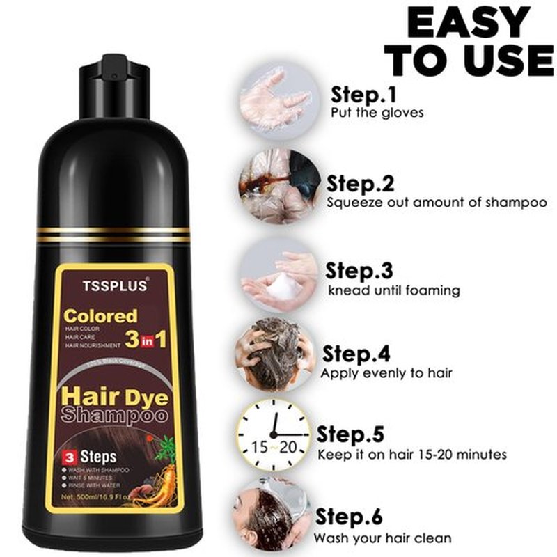 TSSPLUS Instant Hair Color Shampoo - Chestnut Brown Dye for Women & Men, 3 in 1 Herbal Coloring Shampoo (Chestnut Brown)