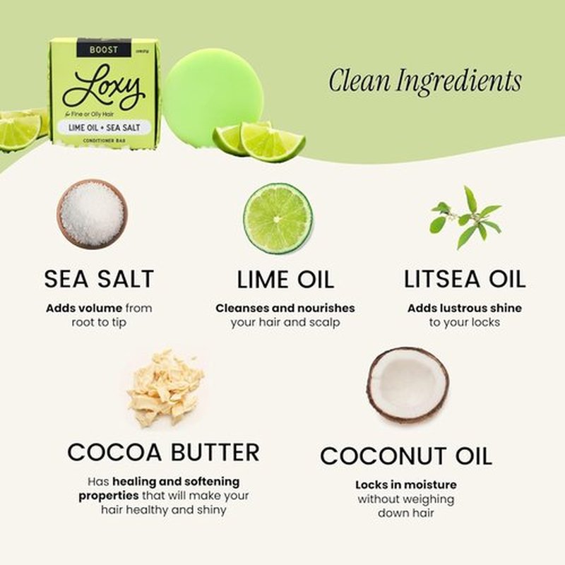 Loxy Boost Volumizing Conditioner Bar - Sea Salt & Lime Oil for Fine/Oily Hair | Vegan & Eco-Friendly | Made in USA