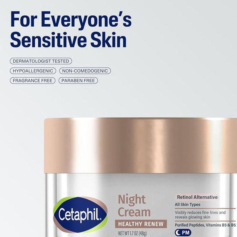 Cetaphil Healthy Renew Night Cream - Skin Tightening & Wrinkle Repair with Peptides | 1.7 Oz, Fragrance-Free