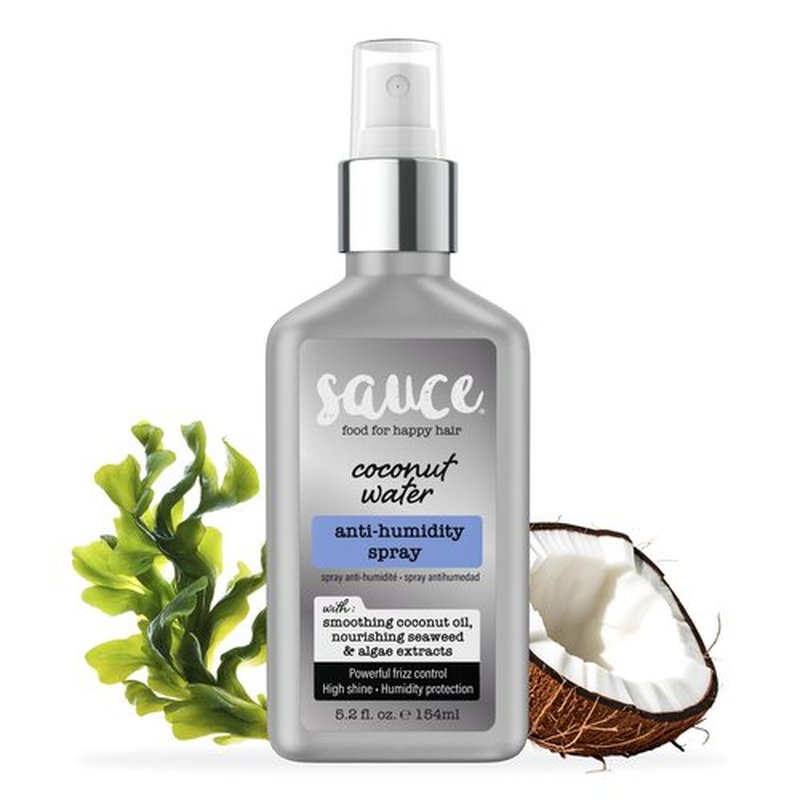 SAUCE BEAUTY Coconut Water Anti-Humidity Hair Spray 5.2 Fl Oz, Frizz Control with Coconut Oil, Seaweed & Algae Extracts, Adds Shine & Softness, Lightweight & Non Greasy, No Sulfates & Parabens