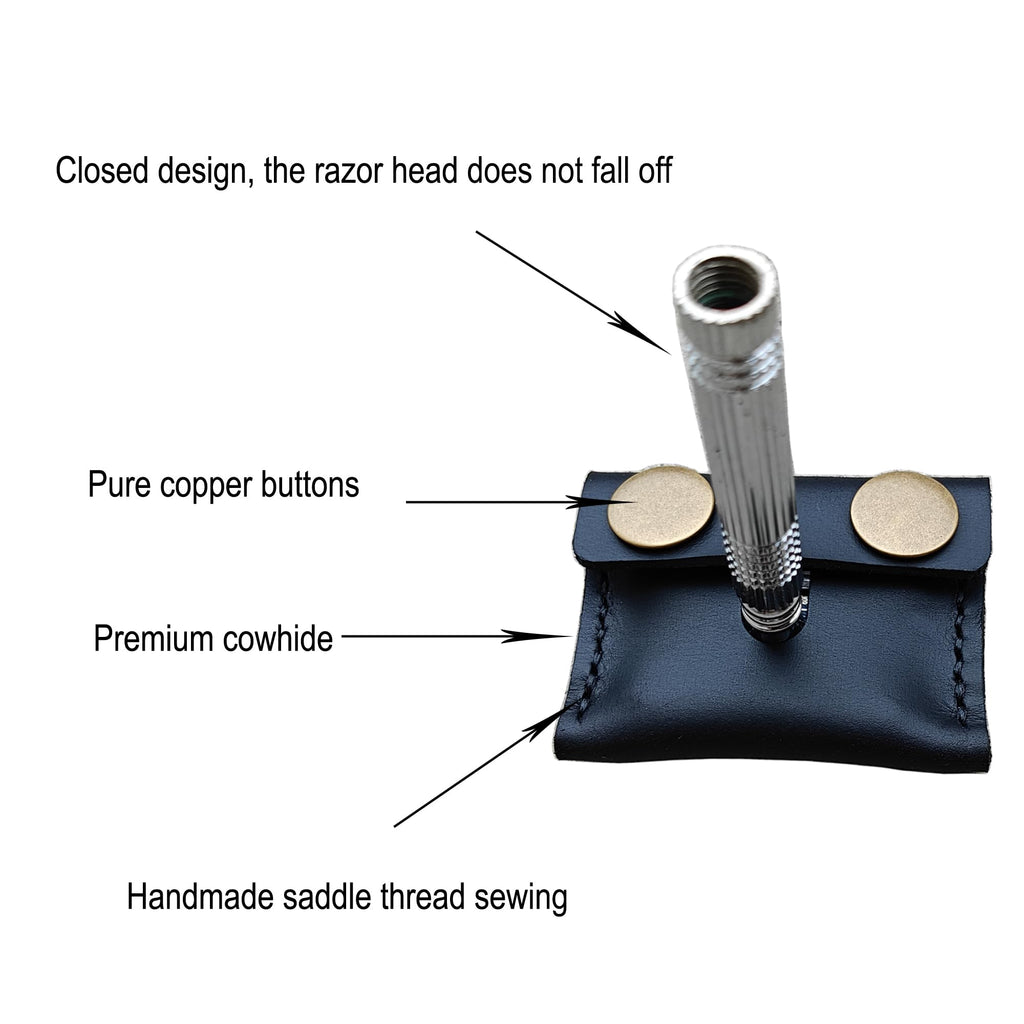 MEEBOY Handmade Leather Safety Razor Travel Cover, Double Edge Razor Head Protective Sheath For men Fits Most Safety Razors (Coffee)