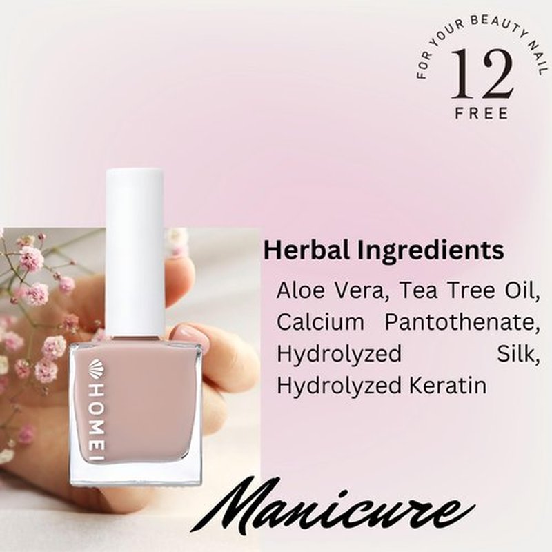 HoMei Nail Gel Strengthener for Women with Aloe Vera, Tea Tree Oil & Keratin from Japan for 5-in-1 Nail Set Including Base Coat, Hardener, Top Coat & Nail Care, No UV Light Needed, Nude Pink