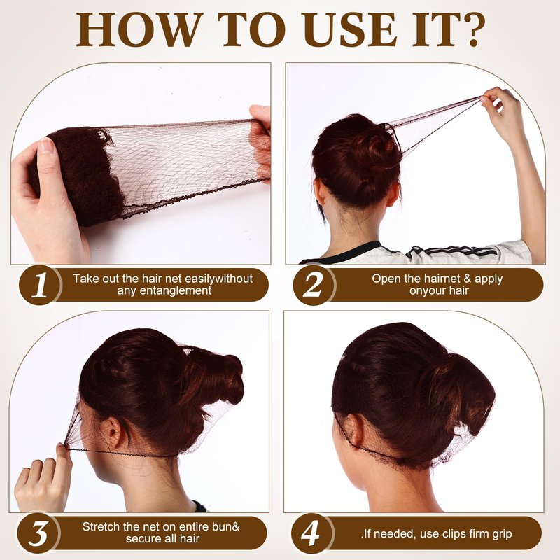Yuxung 500 Pcs Hair Nets - Bulk Nylon Hair Nets for Women, 24 Inches, Elastic Edge Mesh, Invisible for Food Service, Ballet Dance, Kitchen(Brown)