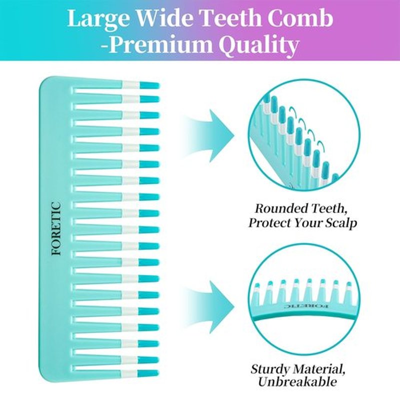 Skiennix 2-Pack Wide-Tooth Comb Set | Anti-Static Design for Curly & Wet Hair - Portable Travel Size (Purple & Blue)
