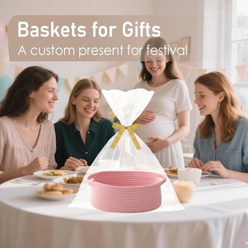 JMvicyroam Woven Basket - Small Rope Storage Bin with Handles for Organizing Shelves & Closets | Pink