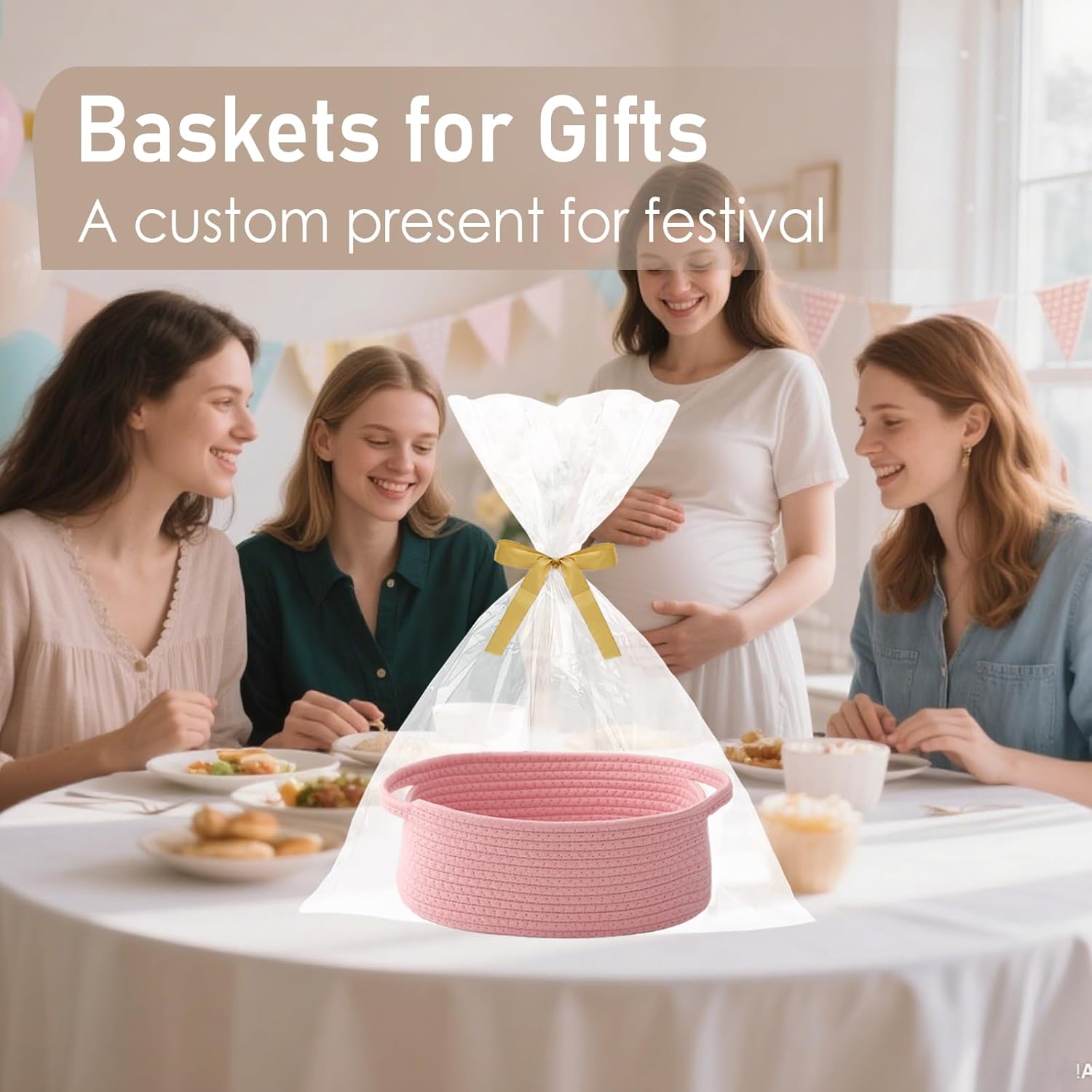 **JMvicyroam Woven Basket - Small Rope Storage Bin with Handles for Organizing Shelves | Pink, 2 Pack**