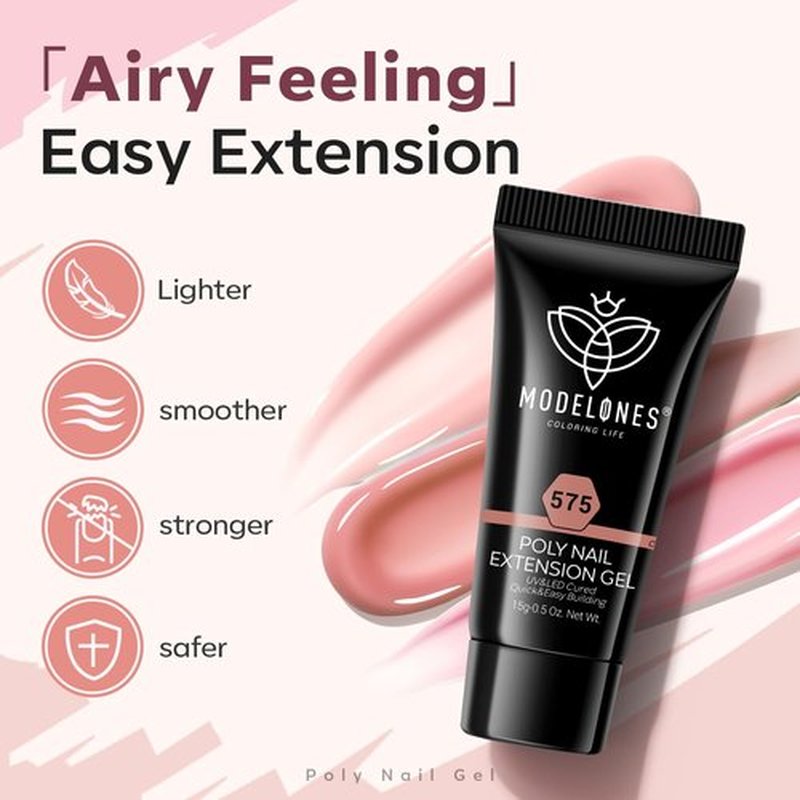 modelones Poly Gel Set 5 Colors Jelly Gel Milky White Sheer Pink Nude Translucent Nail Extension Kit DIY Art for Women
