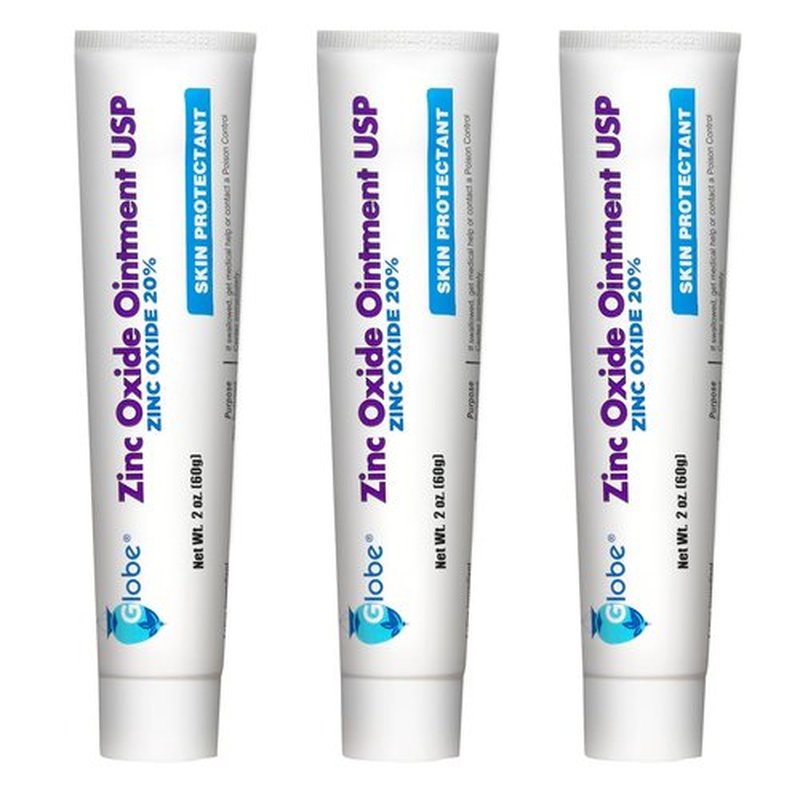 Globe Zinc Oxide Skin Protectant Ointment - 20% Barrier Relief for Diaper Rash | 2 oz (3 Pack)