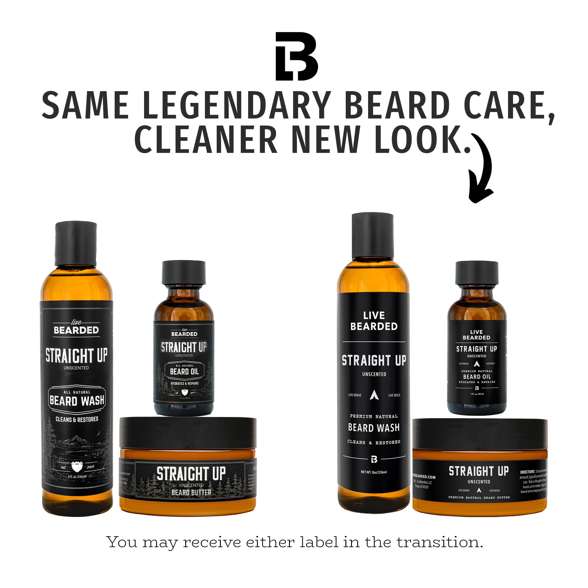Live Bearded® 3-Step Beard Grooming Kit, Straight Up, Fragrance-Free