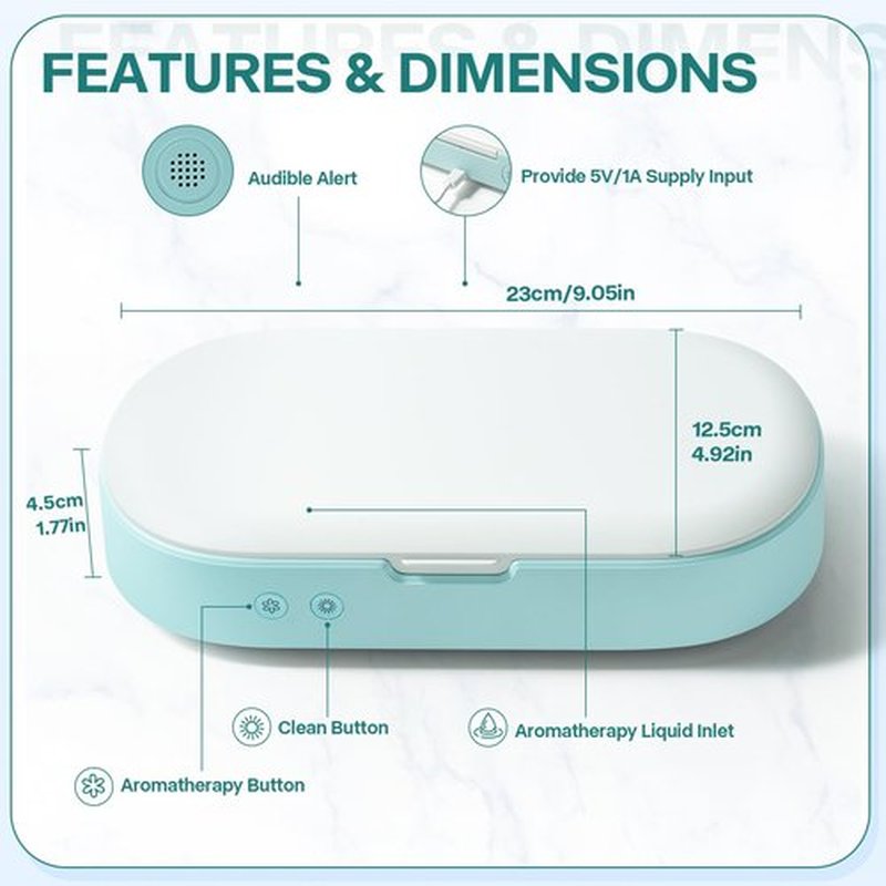 Portable Sterilizer Box & Essential Oil Diffuser | USB-C Sterilization Case for Phones, Jewelry, Watches | Cleanser for Home, Travel, Manicure & Makeup Tools | Fast 5-Min Cycle with Microfiber Cloth
