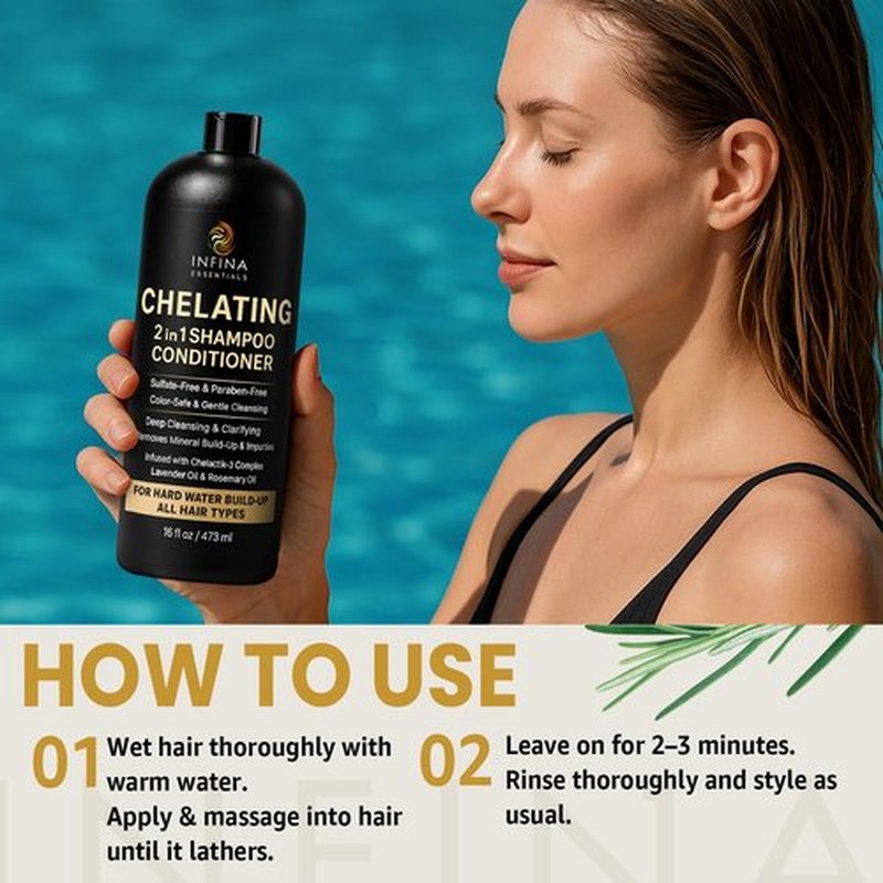 INFINA ESSENTIALS Hard Water Shampoo & Conditioner 2-in-1 - Sulfate-Free Chelating Cleanser for Mineral Buildup | 16 fl oz