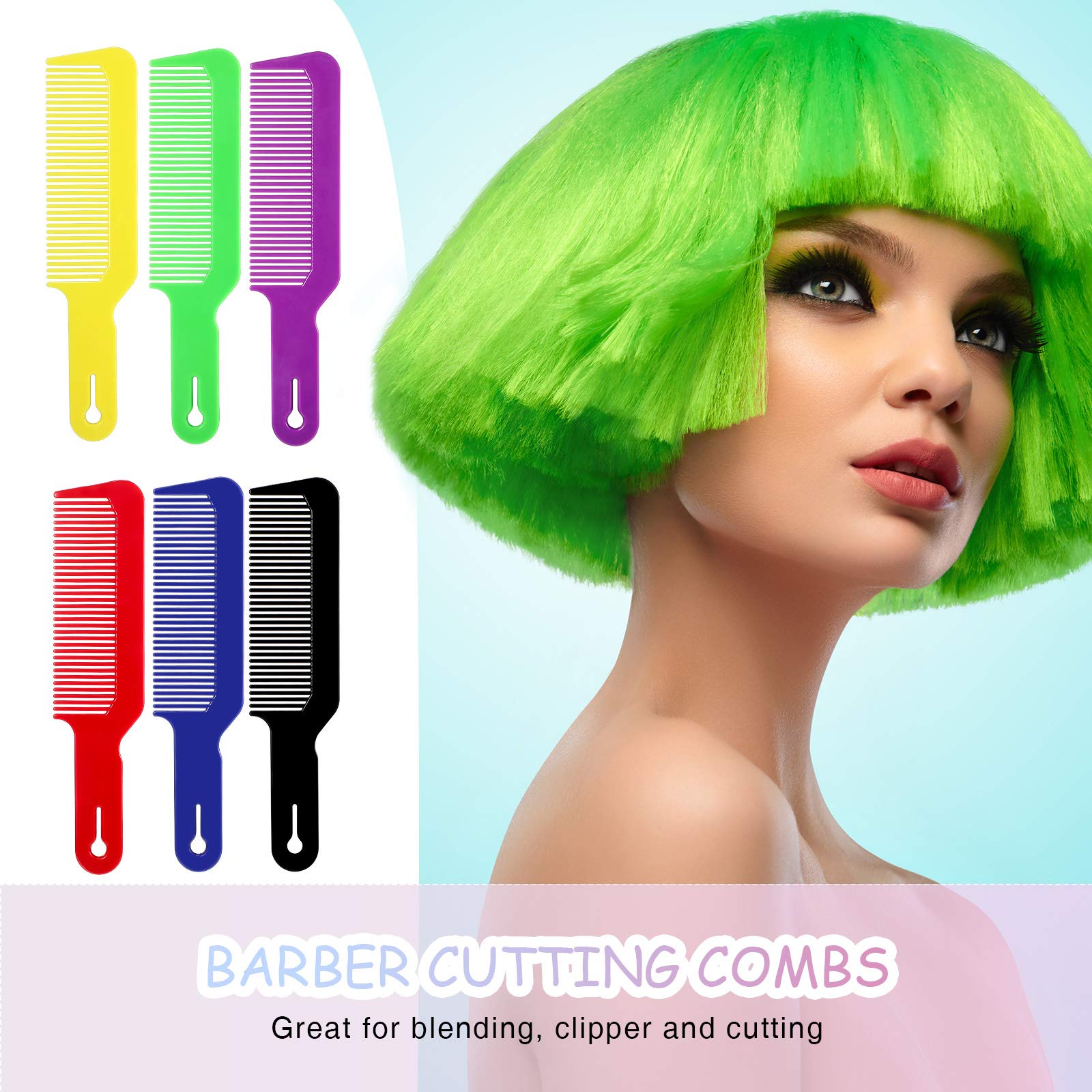 Boao 6 Pack Hair Cutting Combs, 9 Inch Blending Barber Clipper Flat Top Combs for Clipper Cut Flattops, Plastic Heat Resistant Anti-Static Hairdressing Tool (Assorted Colors)