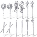 WILLBOND 12 Pieces Rhinestone Bobby Pins Decorative Fancy Crystal Hair Clips Shiny Metal X Shaped Barrettes Bling Diamond Wedding Bridal Shower Hair Accessories for Women Ladies(Silver)