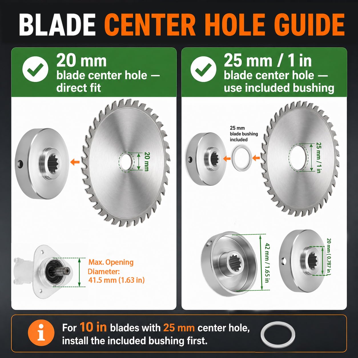 RianKarn Stainless Steel Brush Cutter Blade Adapter Kit for 225 & 230 Series Parts, C535000160 & C535000150, 11-Spline Straight Shaft, 20mm & 25mm Center Hole, Blade & Nut Not Included