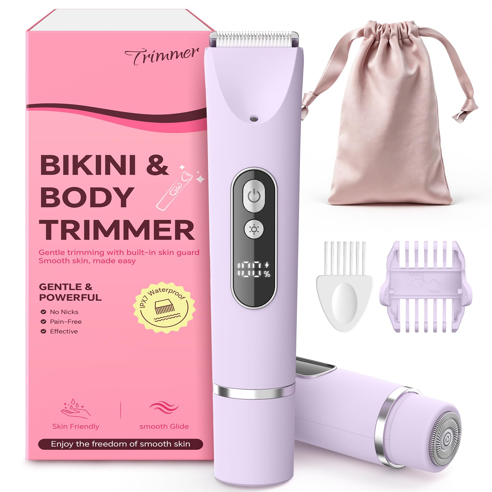CoolHair Bikini Trimmer for Women,Smooth Electric Razor for Sensitive Skin, IPX7 Waterproof Wet & Dry Cordless Body Shaver & Grooming Set for Bikini Area, Pubic Hair, Face, Underarms & Legs(Purple)