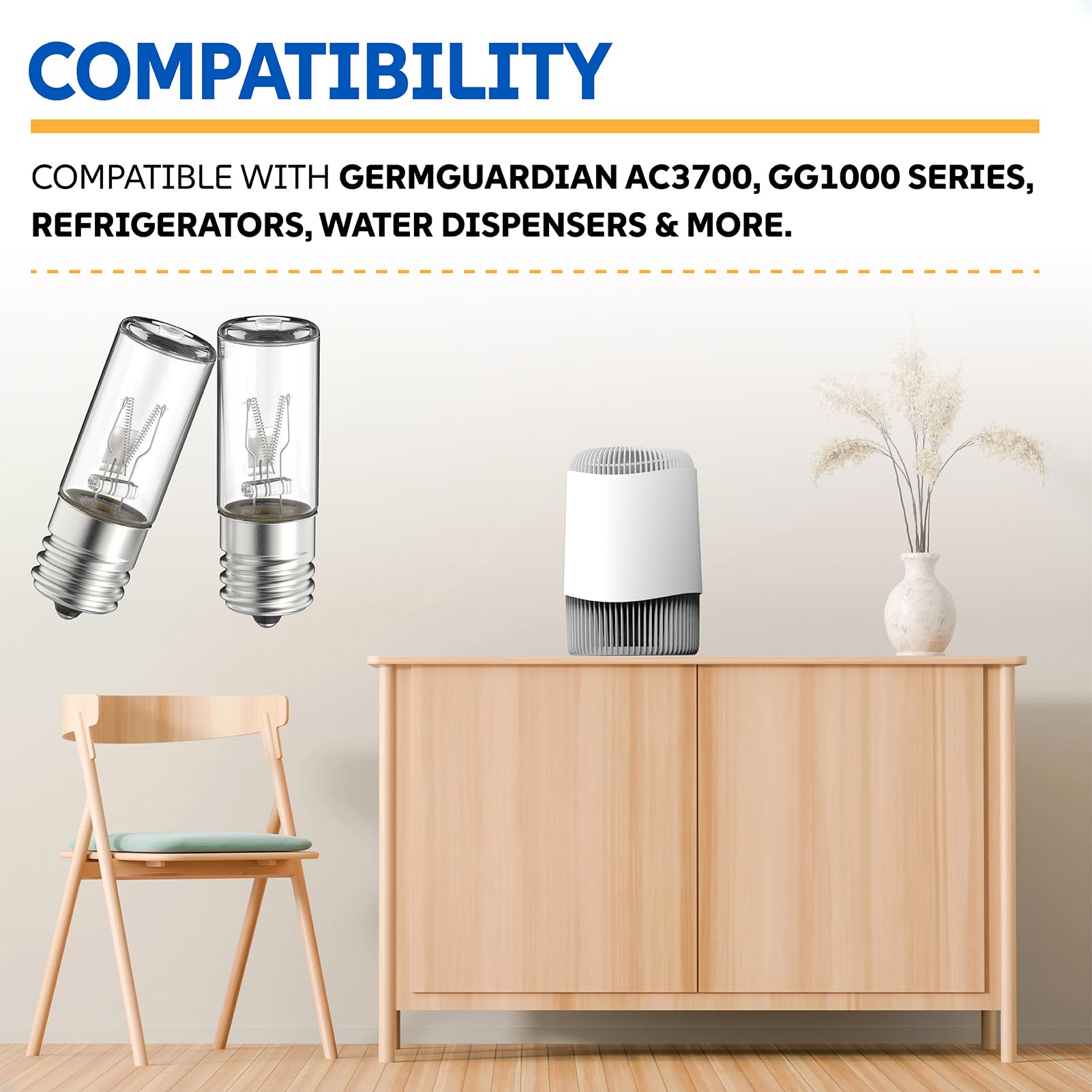 Xinafan UVC Light Replacement Bulbs Compatible with Germ Guardian LB1000 Air Purifier, UV Bulb GG1000 GG1100 AC3700 for Microwave Refrigerator Humidifier Small Applications Lamps, E17 Base, 3W, 2 Pack