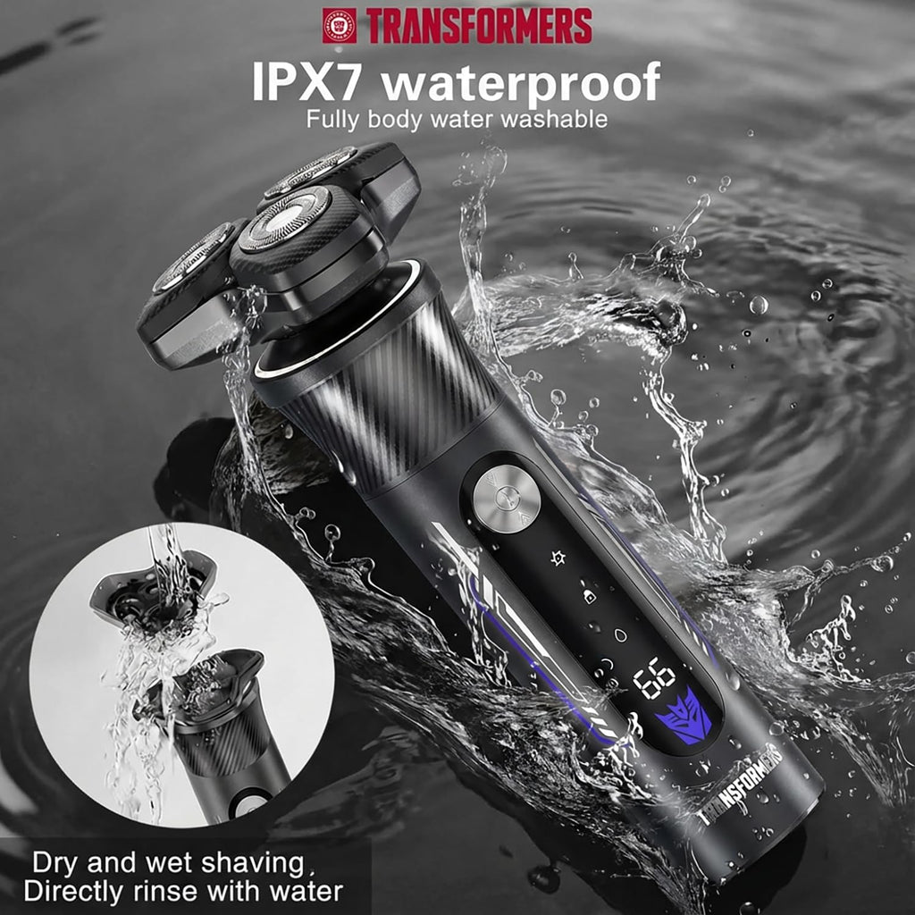TRANSFORMERS Electric Razor for Men, 2-Speed Adjustable Shaver, IPX7 Waterproof, USB-C Fast Charging, LED Display, Smart Anti-Snag Beard Trimmer for Sensitive Skin, Mens Grooming Gift (Black)