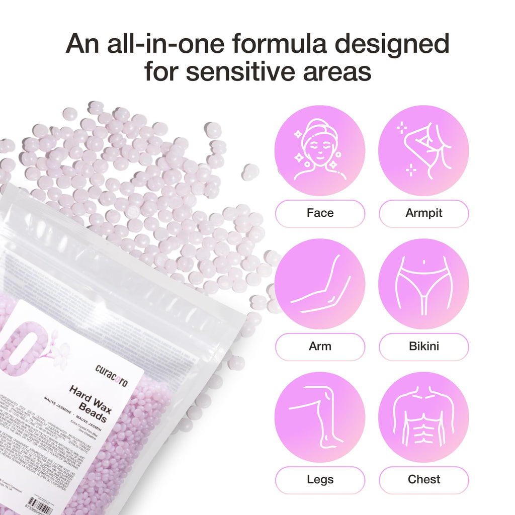 Curacoro Italian Wax Beans - 500g Hard Wax Beads for Full Body Hair Removal on Face, Body, Brazilian, Bikini, Legs, Underarms, Skin-Friendly Waxing Beads for Women & Men, Made in Italy (Mauve Jasmine)