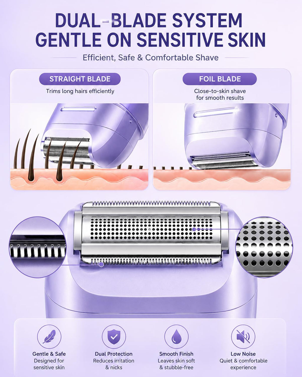 Bikini Trimmer for Women - Painless 3-in-1 Cordless Shaver & Pubic Hair Groomer, IPX7 Waterproof, USB Rechargeable, Compact, Portable & Gentle Body Hair Remover for Smooth Skin