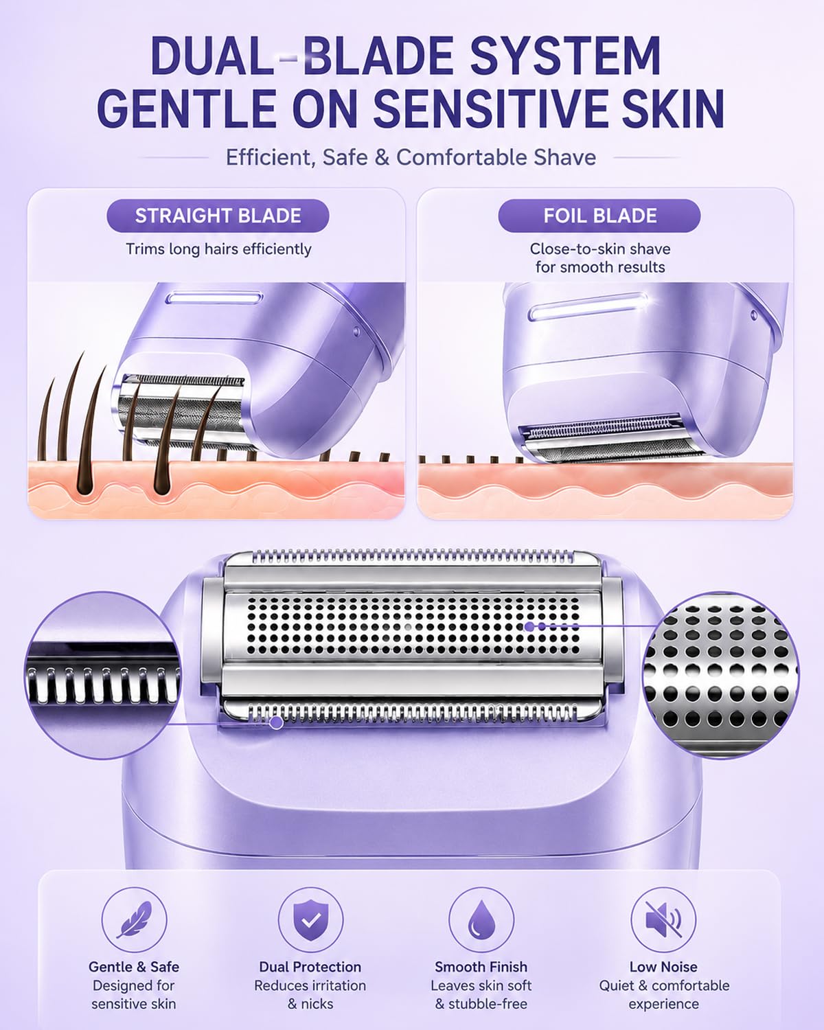 Bikini Trimmer for Women - Painless 3-in-1 Cordless Shaver & Pubic Hair Groomer, IPX7 Waterproof, USB Rechargeable, Compact, Portable & Gentle Body Hair Remover for Smooth Skin