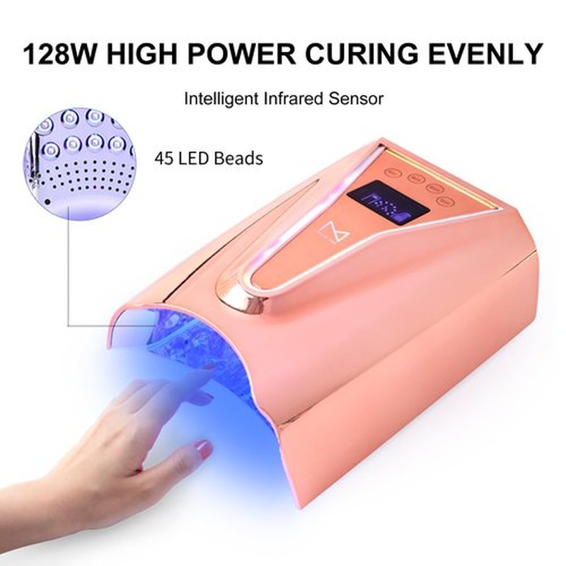 M - Crystal Cure 128W UV Nail Lamp - Fast Curing Nail Light with 45 Powerful 365nm+405nm LEDs - Cordless, Rechargeable, Auto Sensor - UV Light for Gel Nails for Manicures & Pedicures (White)