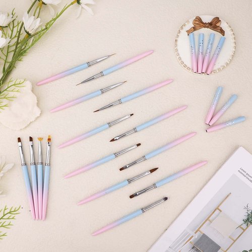 15pc Nail Art Brush Set - Design & Clean Up Brushes for Acrylic & Gel Polish Painting