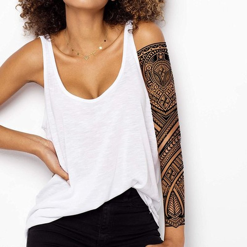 Tatodays 2 x Temporary tattoo turtles stick on black maori tribal body art sticker transfer for arms shoulder Aztec Polynesian Samoan Hawaiian for adult men and women luau party fancy dress