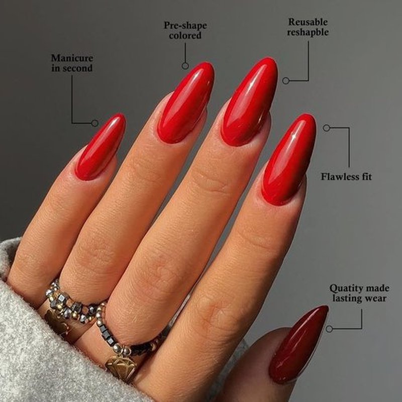 LoveOurHome 360pc Almond Press on Nails Medium Fake Nails Short Stiletto Nail Tips Full Cover Fase Nail Red Acrylic Nails Press ons Nail Almond Fingernail with Glue Adhesive Tabs for Women Girls