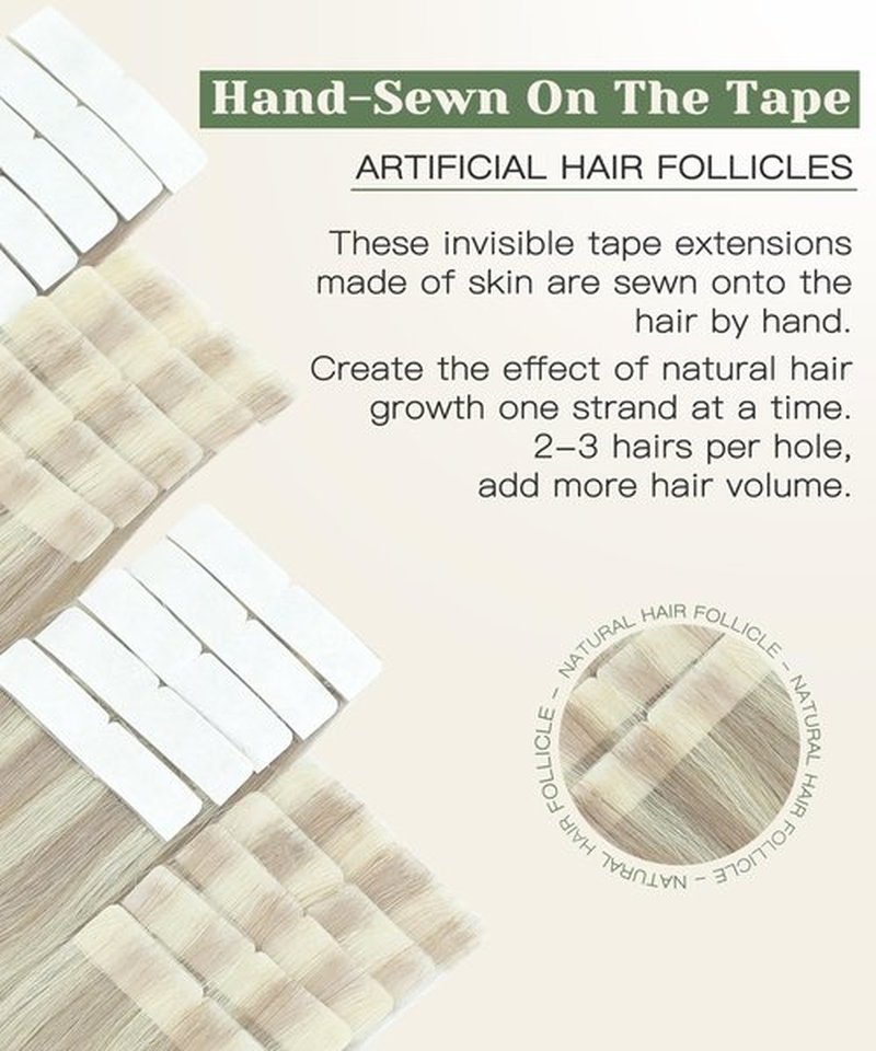 SURNEL Injected Tape in Hair Extensions #18P60 Ash Blonde with Platinum Blonde Seamless Remy Invisible Tape in Extensions Human Hair 20 Pcs 40g(#18P60,18)