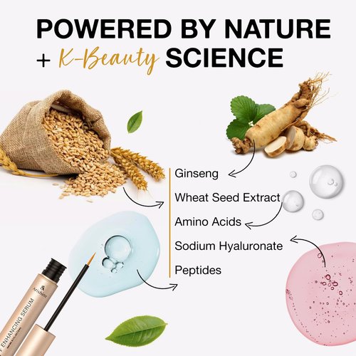Eyelash Growth Serum, Lash & Brow Serum: Peptide Lash & Brow Enhancer for Fuller, Longer-Looking Lashes & Brows – Ginseng & Amino Acids – 3 mL