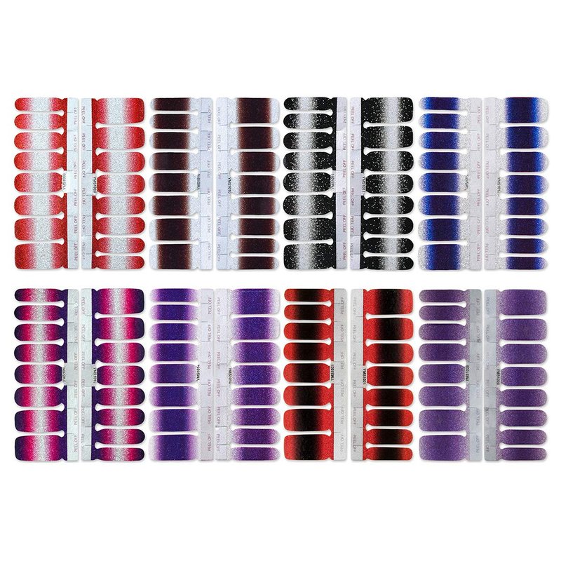 WOKOTO 16 Sheets Gradient Adhesive Nail Polish Decals Strips with 1Pc Nail File Glitter Nail Art Stickers Wraps Manicure Accessories