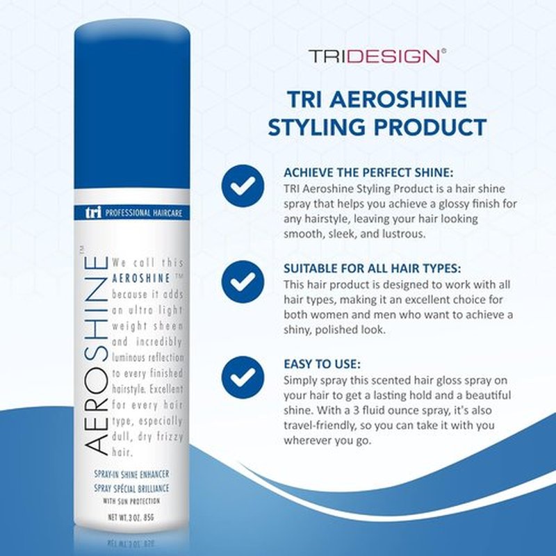 TRIDESIGN Aeroshine Hairspray - Ultra-Lightweight Shine & Sun Protection for All Hair Types | 3 Oz