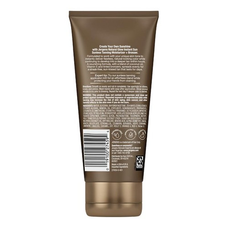 Jergens Natural Glow Instant Sun Tanning Moisturizer + Bronzer, Lightweight Sunless Tanning for Natural-Looking Color, Deep Bronze, 6 Oz