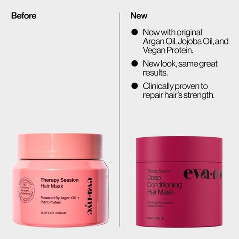 Eva NYC Therapy Session Deep Conditioning Hair Mask - Hydrate, Soften & Repair with Vegan Protein, Jojoba & Argan Oil - 13.5 fl oz