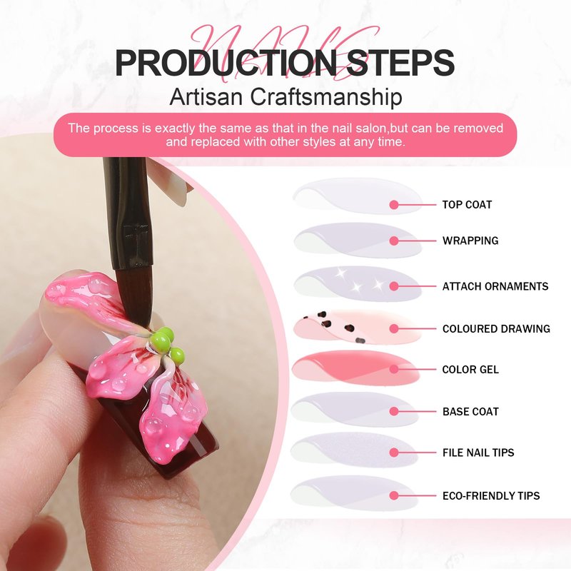 XGV Handmade Artificial Nails Press on Kit, 10pcs Medium Square Fake Nails, Floral Design, Reusable Press on Nails for Party Birthday Wedding