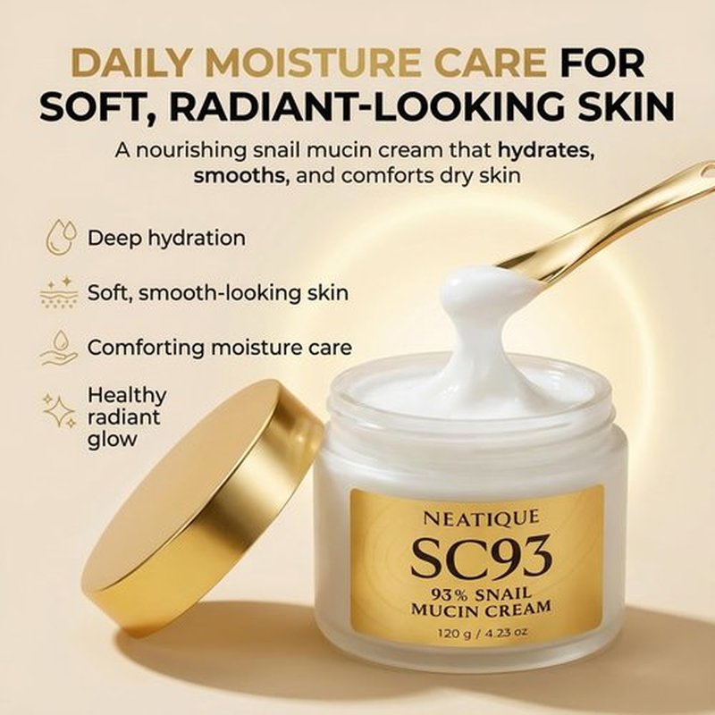 Neatique Snail Mucin Cream 93% for Skin Care, Intense Hydration & Dryness, Snail Mucin Moisturizer 120g, Natural Snail Secretion Filtrate & Non-GMO, Fast Absorbing & Non-Sticky, 4.23oz