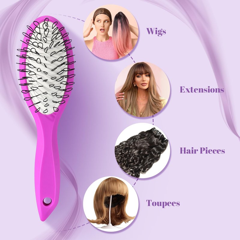 Wig Brush Comb Set, Premium Matte Grip, 2pcs Professional Extension Brush with Ergonomic Travel Size Design for Human and Synthetic Hair