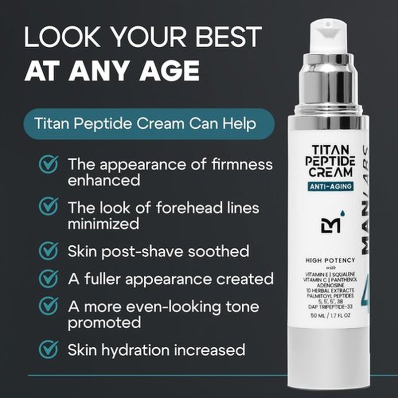 Man Labs Titan Peptide Anti-Aging Face Cream - Revitalize & Firm Skin for Men | Unscented Moisturizer with Peptides, Vitamin C & E