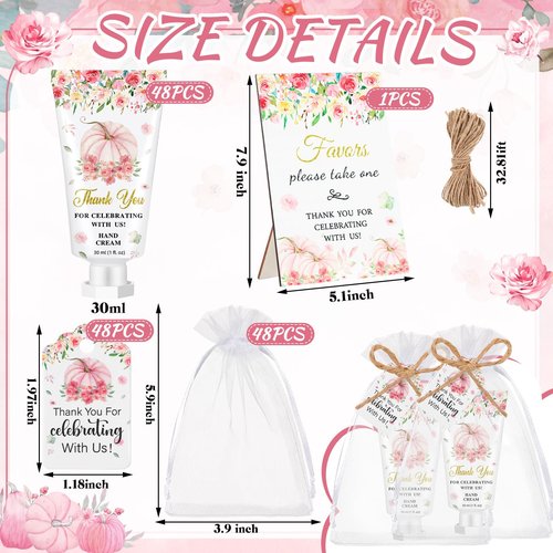Dansib 48 Sets Fall Hand Cream Bulk Gifts for Guest Baby Shower Party Favors Travel Size Pumpkin Hand Cream with Thank You Cards for Autumn Thanksgiving Party Supplies(Pink Pumpkin)