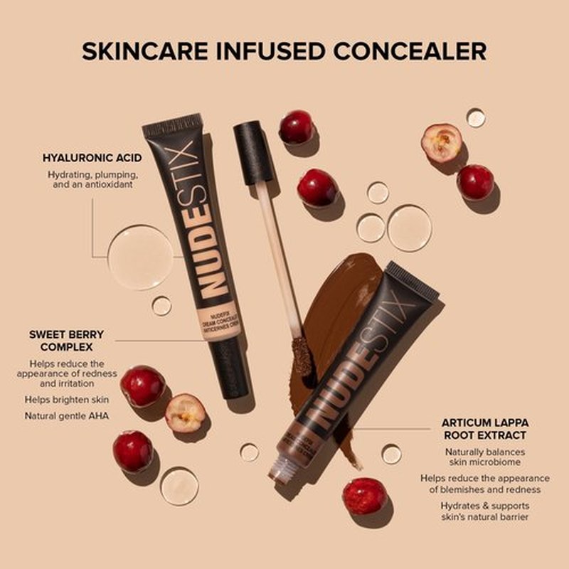 Nudestix NUDEFIX Cream Concealer – Hydrating, Buildable Liquid Concealer for Dark Circles, Redness & Blemishes | Skincare-Infused, Natural Finish | Clean, Vegan & Fragrance-Free, Shade: Nude 1