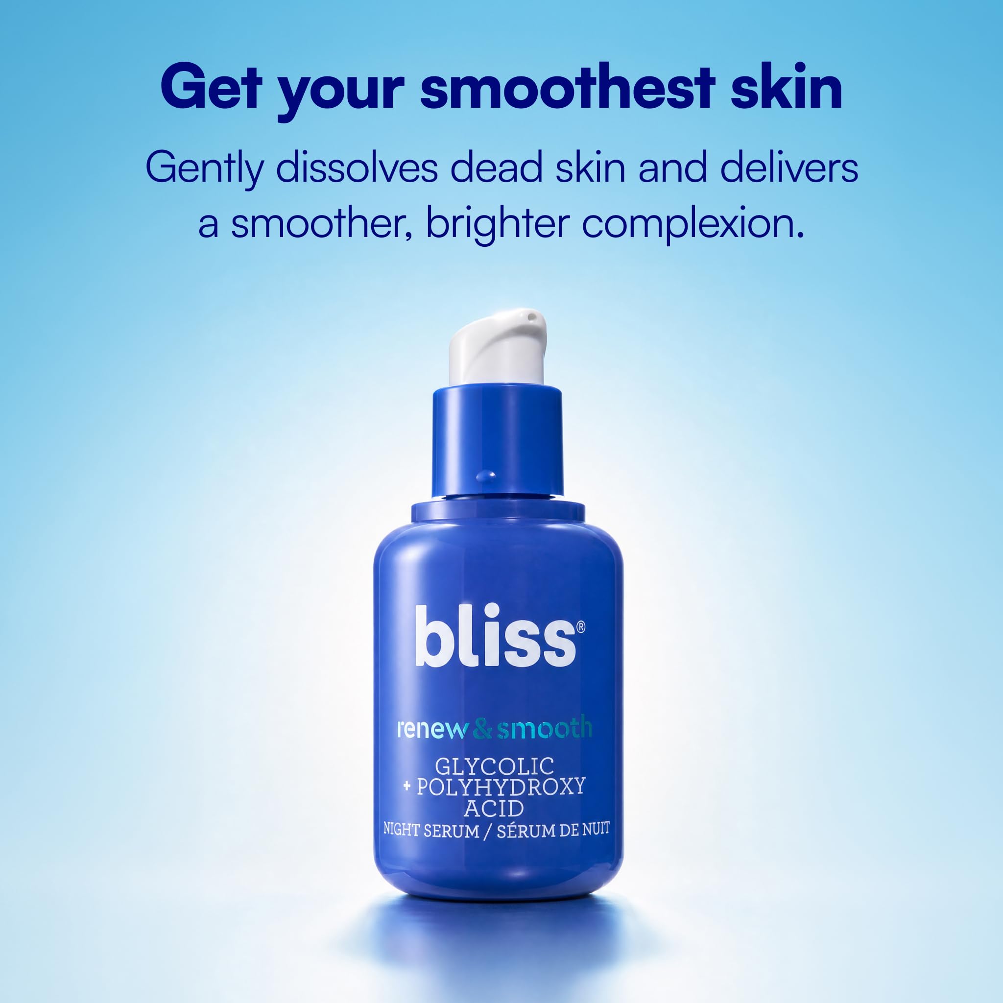 Bliss Renew & Smooth Night Serum – Glycolic Acid + Polyhydroxy Acid Exfoliating Serum – Resurfaces Skin, Smooths Texture & Brightens Tone Overnight – 1 Fl Oz
