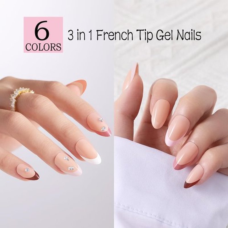 Jsiallye 6 Packs 180pcs French Tip Press on Nails Short Almond - French Soft Tip Nails Gel Pre-shaped No File Need,Soak Off Acrylic Fake Nails Extensions for Women Nail Art DIY 15 Sizes