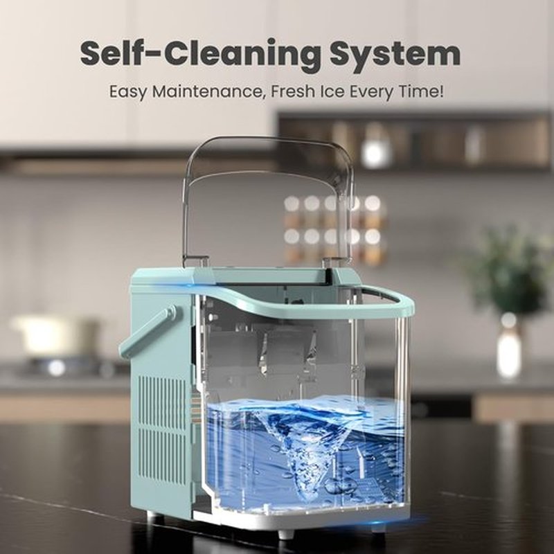 DUMOS Portable Ice Maker - 26Lbs/24H, Self-Cleaning, Quiet Design, 9 Bullet Cubes in 6 Mins - Green