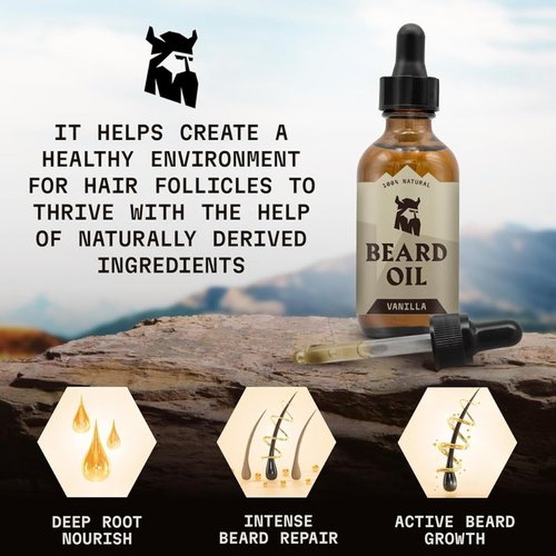 Striking Viking Vanilla Beard Oil - Naturally Derived Conditioner with Argan & Jojoba Oils (2 Oz) for Soft, Moisturized Beards