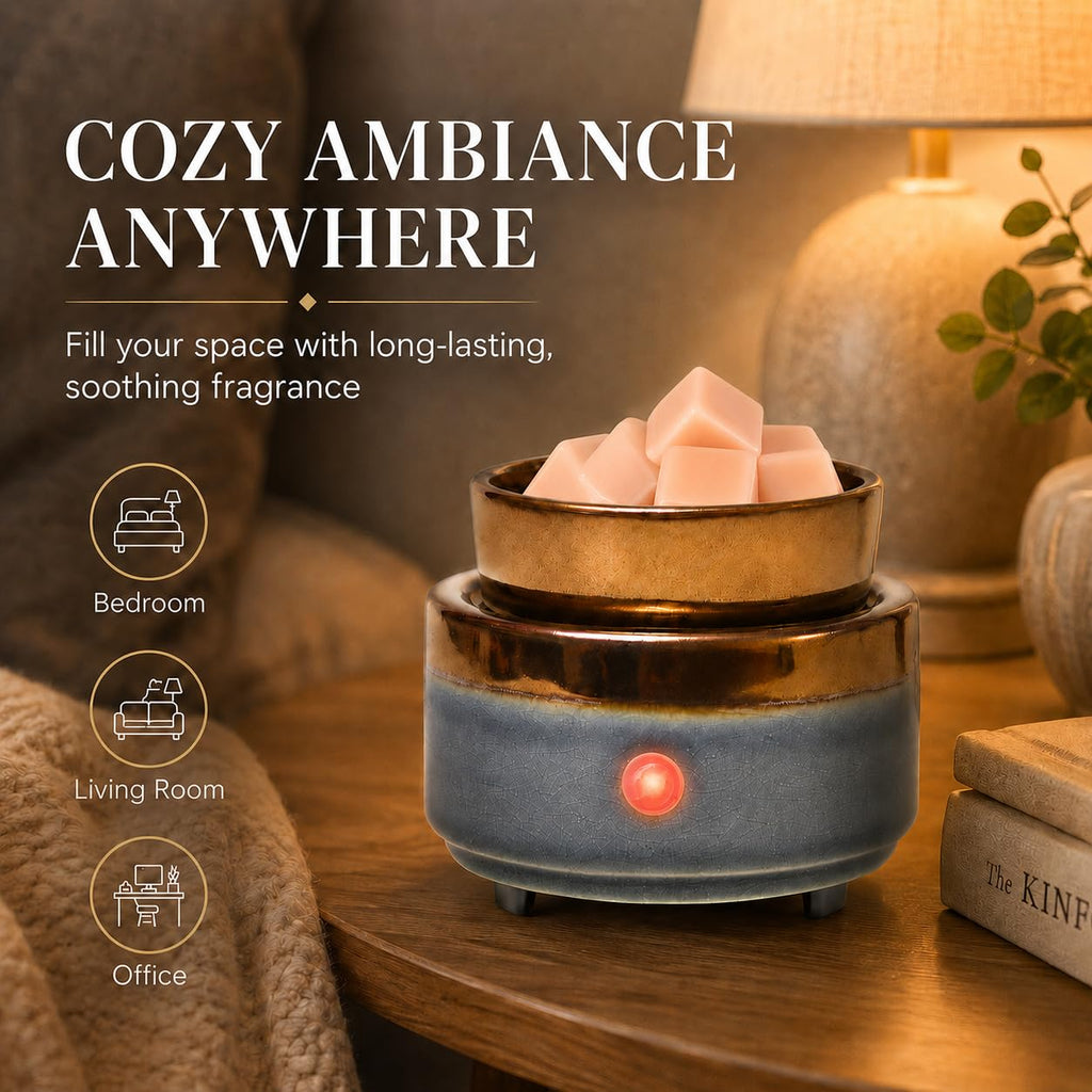 Ceramic Wax Melt Warmer, Electric Wax Warmer for Scented Wax Cubes, Flameless Fragrance Warmer with Removable Dish & Indicator Light, Compact Tabletop Home Decor for Bedroom Living Room Office Gift