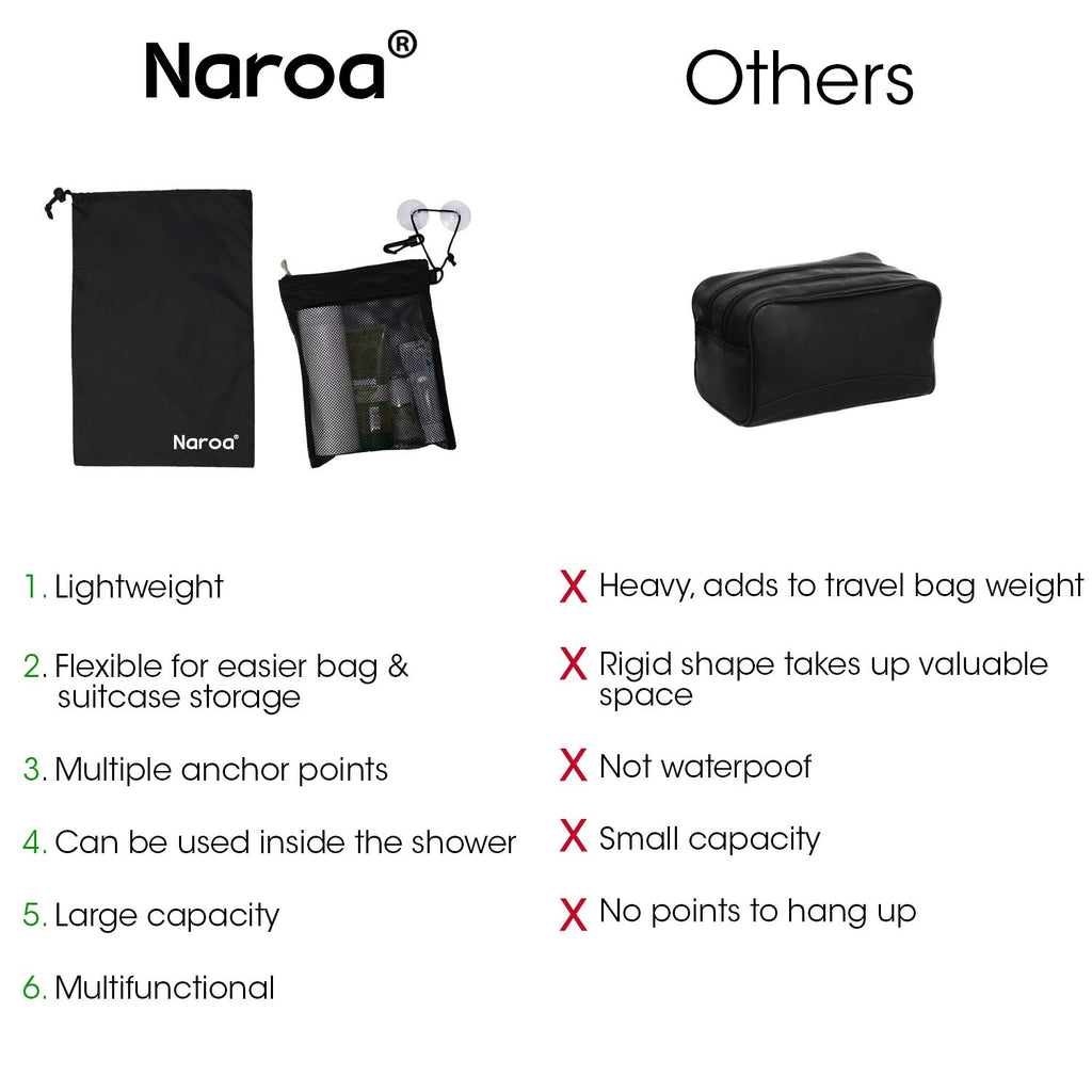 Naroa Waterproof Multifunctional Toiletry Shower Bag for Gym, Travel, Business and Foldable Portable Hanging Bathroom Mesh Caddy with Wet & Dry Storage Suction Hook Tote for Men Women