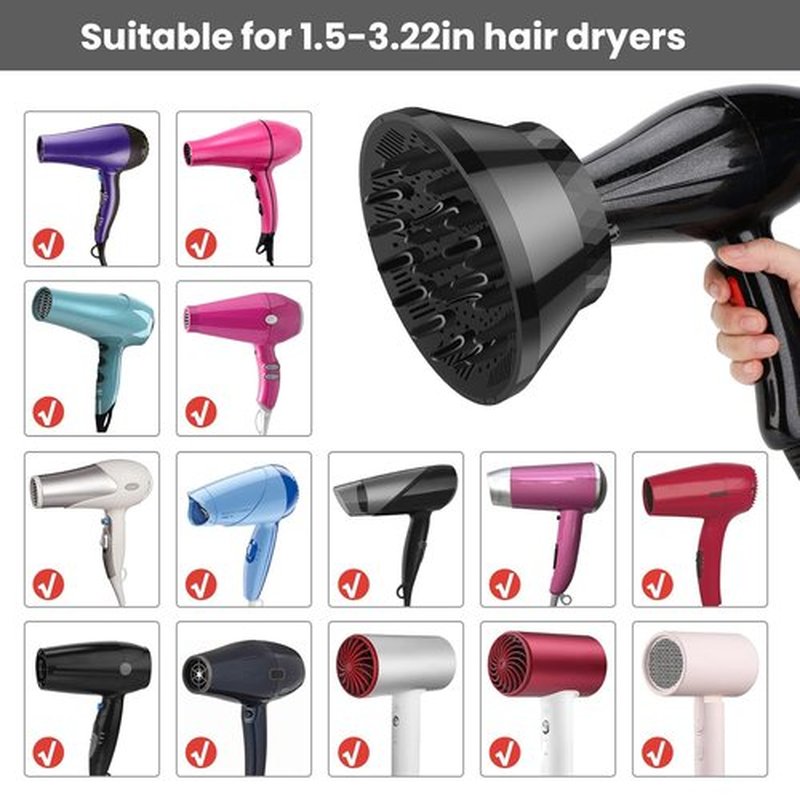 Segbeauty Collapsible Hair Diffuser - Portable Adjustable Attachment for Thick, Wavy, Curly Hair | Fits 1.5"-3.22" Nozzles - Black
