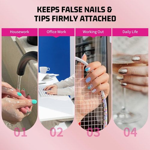 2pcs Nail Glue for Press On Nail with Cuticle Pusher Set, No UV Needed, Quick Dry Strong Semi Solid Glue for Press On, Long Lasting Adhesive for Fake Acrylic Nails